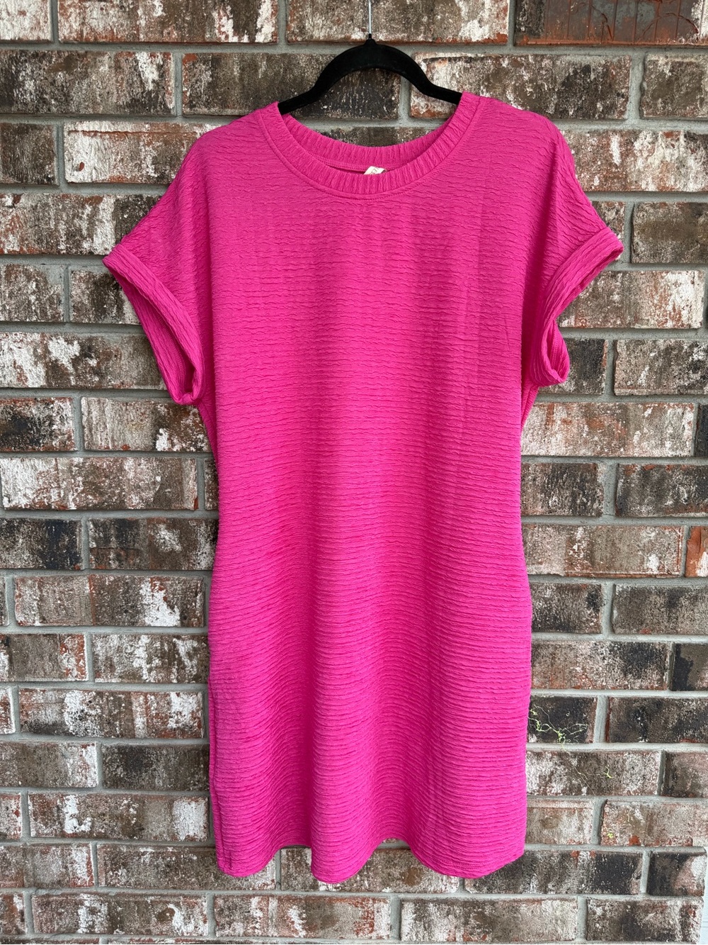 Casual Ribbed Mini Dress in Fuchsia